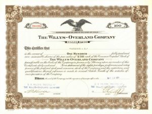 Willys-Overland Co. - Stock Certificate (Uncanceled)