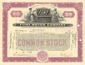 Flint Motor Co. - 1920's dated Automotive Stock Certificate