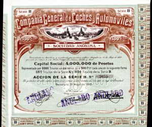 Compania General de Coches Y Automoviles - Stock Certificate