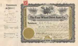 Four Wheel Drive Auto Co. - 1916-1920's dated Stock Certificate