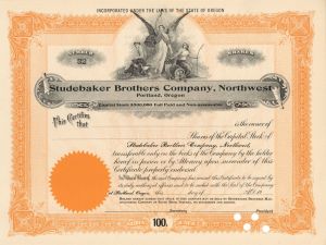 Studebaker Brothers Co., Northwest - Unissued Automotive Stock Certificate