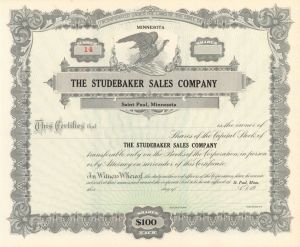 Studebaker Sales Co. - Unissued Stock Certificate