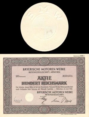 BMW - Bayerische Motoren Werke - 1942 dated Stock Certificate (Uncanceled)