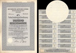 Bayerische Motoren Werke Aktiengesellschaft, Munchen (BMW) - 1942 dated 1,000 Reichsmark Bond (Uncanceled)