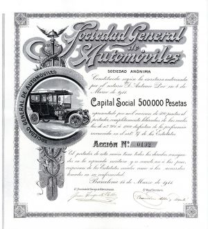 Sociedad General de Automoviles - Stock Certificate