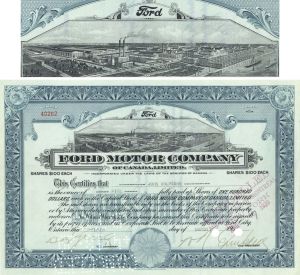Ford Motor Co. of Canada, Limited - 1928 dated Canadian Automobile Stock Certificate