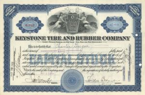 Keystone Tire and Rubber Co. - 1924 or 1925 dated Stock Certificate