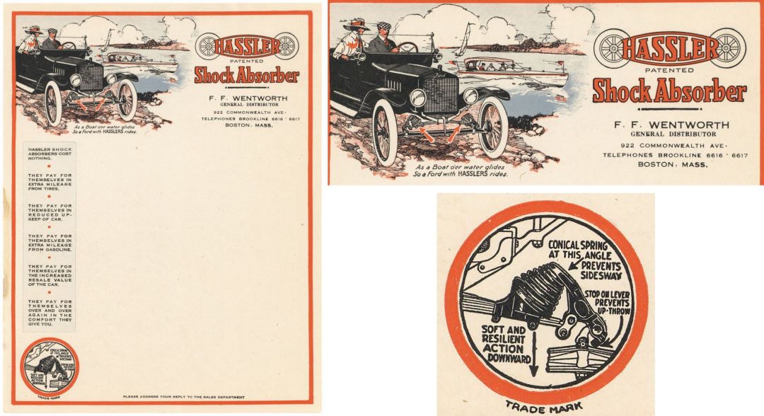 Hassler Shock Absorber Letterhead - Circa 1920s dated Automotive Americana - Auto Parts Letter