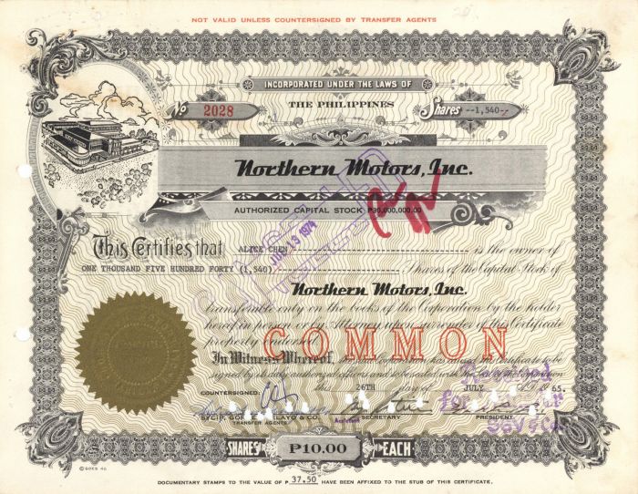 Northern Motors, Inc. - Stock Certificate