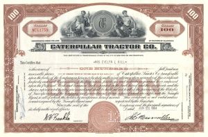 Caterpillar Tractor Co. - CAT - 1940's-50's dated Construction Equipment Stock Certificate