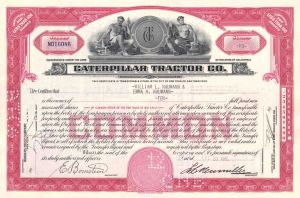 Caterpillar Tractor Co. - dated 1940's-50's Construction Equipment Stock Certificate