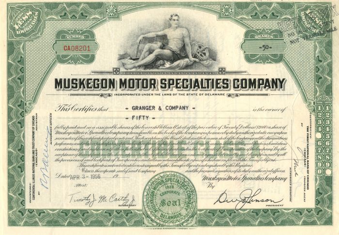 Muskegon Motor Specialties Co. - Stock Certificate