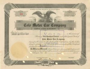 Cole Motor Car Co. - Stock Certificate