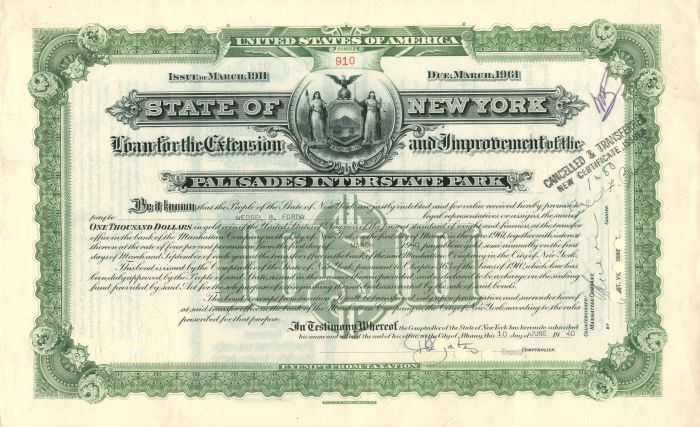 State of New York - $1,000 - Bond