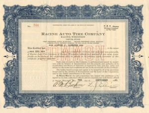 Racine Auto Tire Co. - Stock Certificate