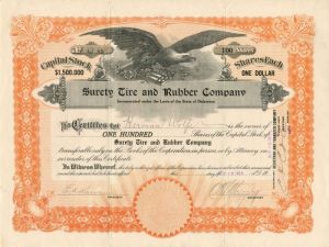 Surety Tire and Rubber Co. - Stock Certificate