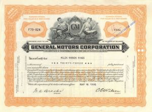 General Motors Stock Certificate - Peach Color Extremely Rare Type - 1950 dated Automotive Stock Certificate
