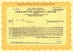 Ford Motor Co. Limited - Stock Certificate