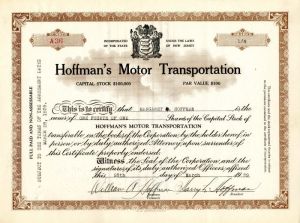 Hoffman's Motor Transportation - Stock Certificate