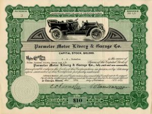 Parmelee Motor Livery and Garage Co. - Stock Certificate