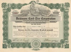 Dickinson Cord Tire Corporation - Stock Certificate