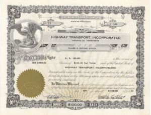 Highway Transport, Incorporated - Stock Certificate