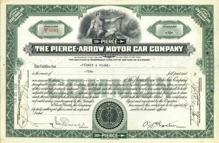 Pierce-Arrow Motor Car Co.  - Stock Certificate