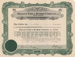 Sprague Tire and Rubber Co., Inc. - Stock Certificate