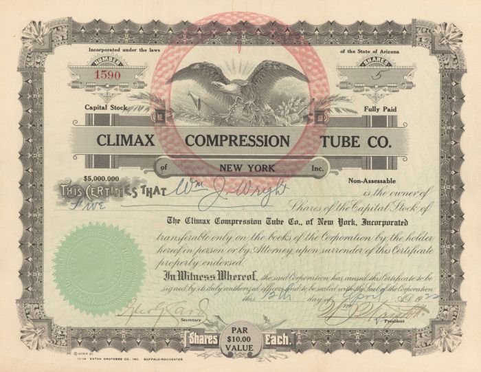 Climax Compression Tube Co. - Stock Certificate