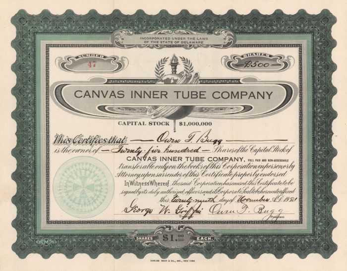 Canvas Inner Tube Co. - Stock Certificate