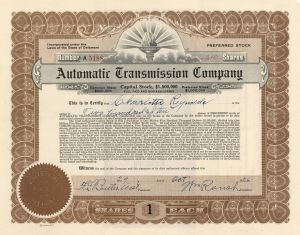 Automatic Transmission Co. - Stock Certificate