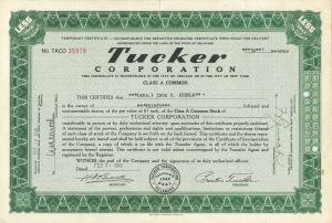 Tucker Corporation - 1948 dated Automotive Green Stock Certificate - Only 50 Tucker Cars were Made