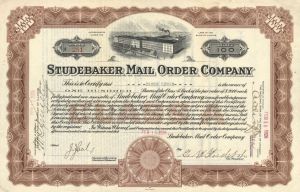 Studebaker Mail Order Co. - 1926-1928 dated Stock Certificate