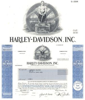 Harley-Davidson, Inc. - 1999 dated Fully Issued Stock Certificate