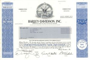 Harley-Davidson, Inc. - 1994 dated Stock Certificate - Stains at Left Border