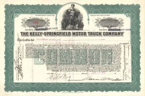 Kelly-Springfield Motor Truck Co. - 1922 dated Stock Certificate