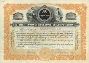 Stewart-Warner Speedometer Corp. - 1925 dated Stock Certificate