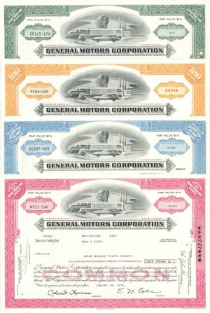General Motors Corporation Set of 4 Stocks - 1950's-1980's dated Stock Certificates
