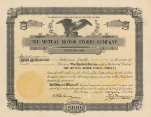Mutual Motor Stores Co. - 1918 dated Automotive Stock Certificate