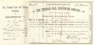 Trinidad Coal and Coking Co. - Stock Certificate - Branch Company of the Atchison Topeka Santa Fe Railway