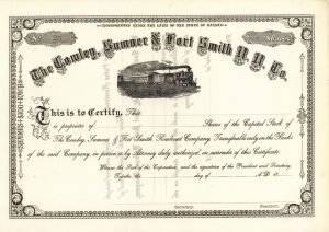Cowley, Sumner and Fort Smith Railroad Co. - Unissued Railway Stock Certificate - Branch Line of the Atchison Topeka Santa Fe Railway