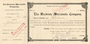 Rockvale Mercantile Co. - Stock Certificate - Branch Line of the Atchison Topeka Santa Fe Railway