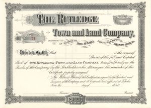 Rutledge Town and Land Co. - Unissued Stock Certificate