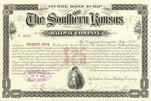 Income Bond of the Southern Kansas Railway Co. - Railroad Bond Scrip