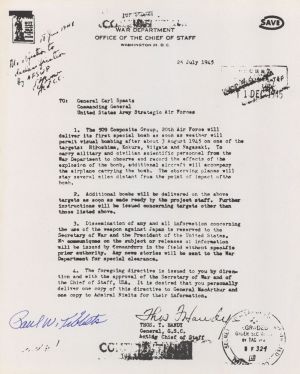 Gen. Paul Tibbets War Department Letter - Autograph - SOLD