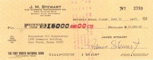 Check signed by James Stewart - 1976 dated Autograph