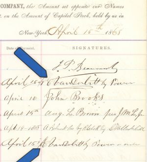 Commodore Cornelius Vanderbilt signs THREE TIMES on a Hudson River Rail Road Co Ledger Sheet - Also signed Twice by Augustus Schell - Dated April 15, 1868