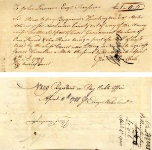 1788 dated Pay Order signed by Benjamin Huntington and Geo. Pitkin - Autograph