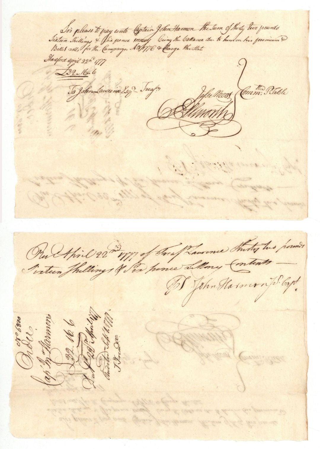 1777 dated Connecticut Fiscal Paper signed by Oliver Ellsworth and Jesse Root - Autograph - American Revolutionary War