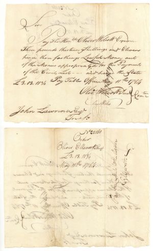 Pay Table Document Signed by Oliver Wolcott Jr. and Oliver Ellsworth - 1784 dated Autograph 